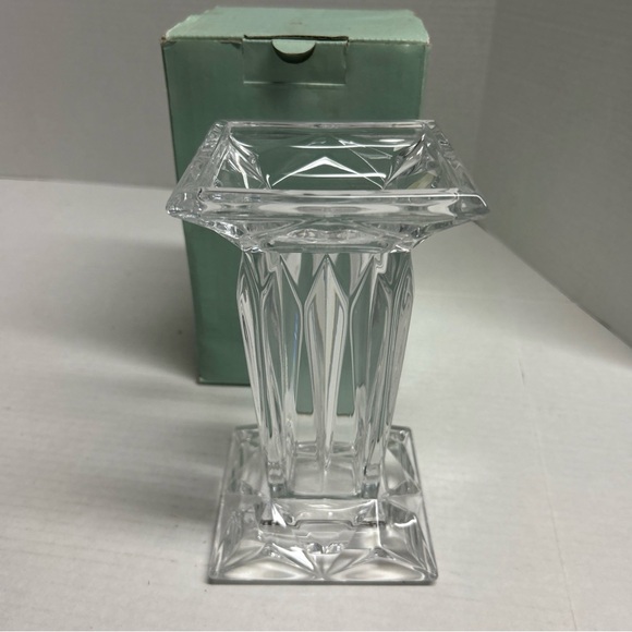 PartyLite Quad Prism Lead Crystal Pedestal Candle Holder 7" Tall P7374 With Box - Picture 1 of 9